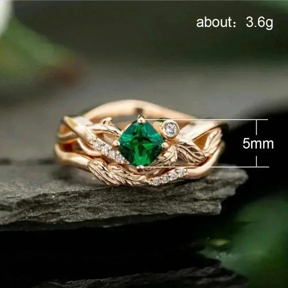 💥Emerald Green Stone Ring Rose Gold Plated Anelli Ring, GPMB1499 - Picture 3 of 6